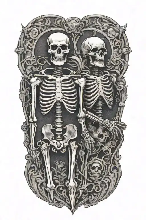 Hamlet full body Shakespeare and a skeleton by his side  tattoo design idea