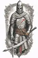 templar knight holding a sword looking forward tattoo design idea