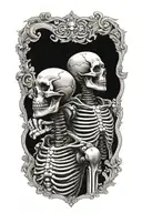 Hamlet full body Shakespeare and a skeleton by his side  tattoo design idea