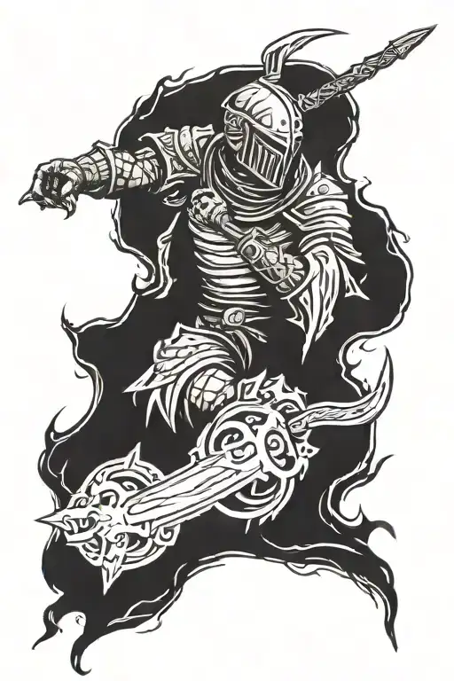 a bit edgy, kinda dark but not very, dark like in a kinda evil way but not really that evil. Dark souls vibe tattoo design idea