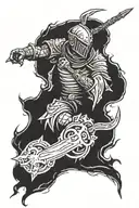 a bit edgy, kinda dark but not very, dark like in a kinda evil way but not really that evil. Dark souls vibe tattoo design idea