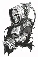 a bit edgy, kinda dark but not very, dark like in a kinda evil way but not really that evil. Dark souls vibe tattoo design idea