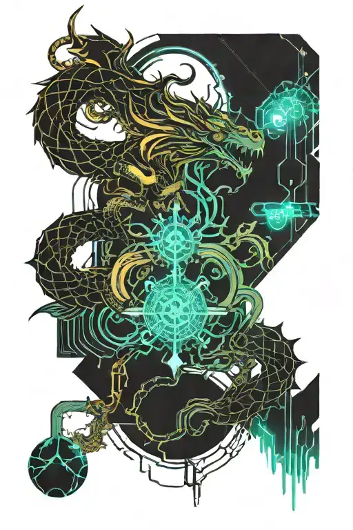 flow with dragons and smoke swirling tattoo design idea