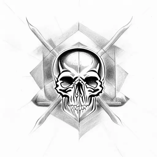 gothic skull with cross behinde it tattoo design idea