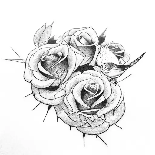 twin brothers,roses,birds,number 2001 tattoo design idea
