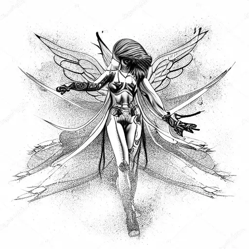 futuristic angel tattoo design idea
