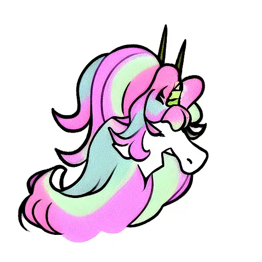 unicorn skull with bright hair  tattoo design idea