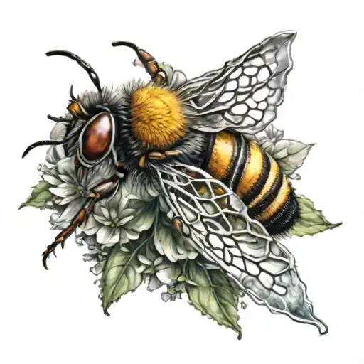 bio mechanical bee flying tattoo design idea