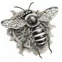 bio mechanical bee flying tattoo design idea