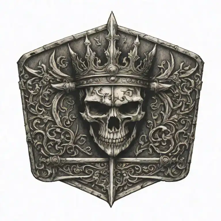 sword down spine crown tattoo design idea
