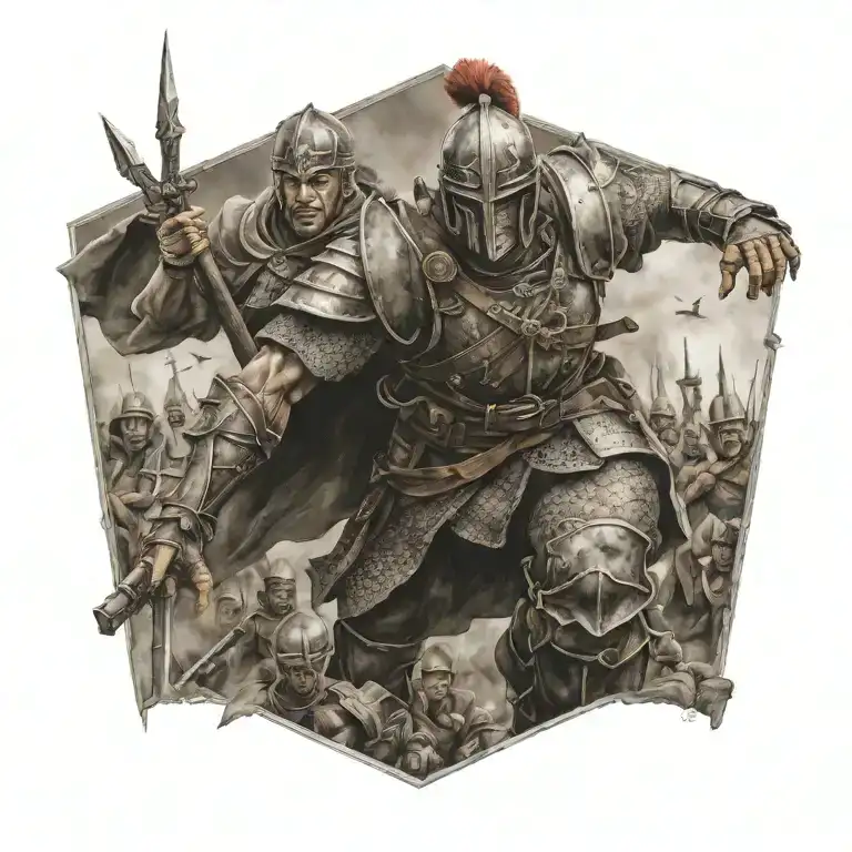 french warrior surrounded tattoo design idea