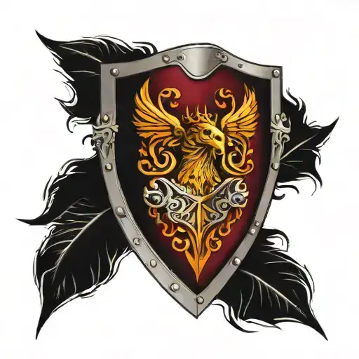 back sheild with credere down the middle tattoo design idea