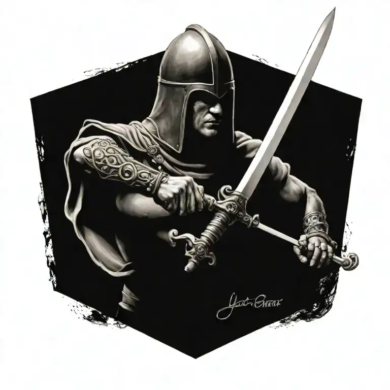 french warrior wielding a sword piercing tattoo design idea