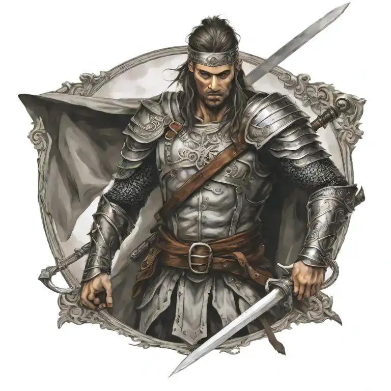 french warrior wielding a sword tattoo design idea