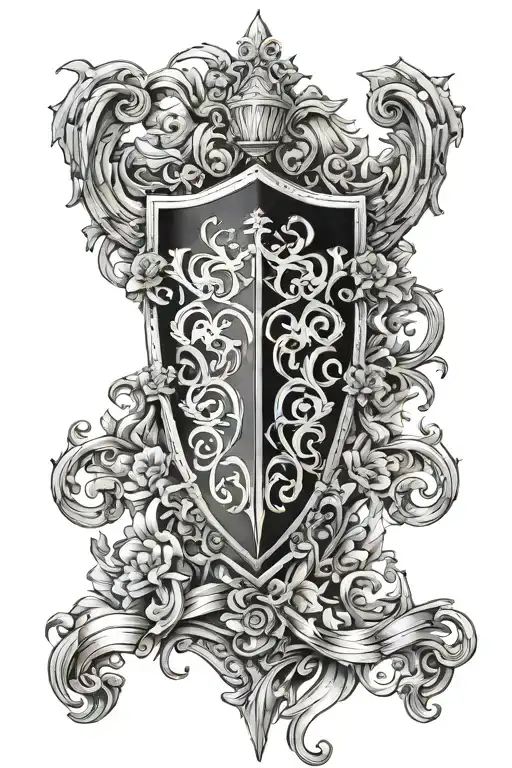 back sheild with credere down the middle tattoo design idea