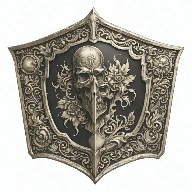 back sheild with credere down the middle tattoo design idea