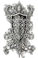 back sheild with credere down the middle tattoo design idea