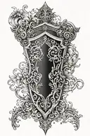 back sheild with credere down the middle tattoo design idea