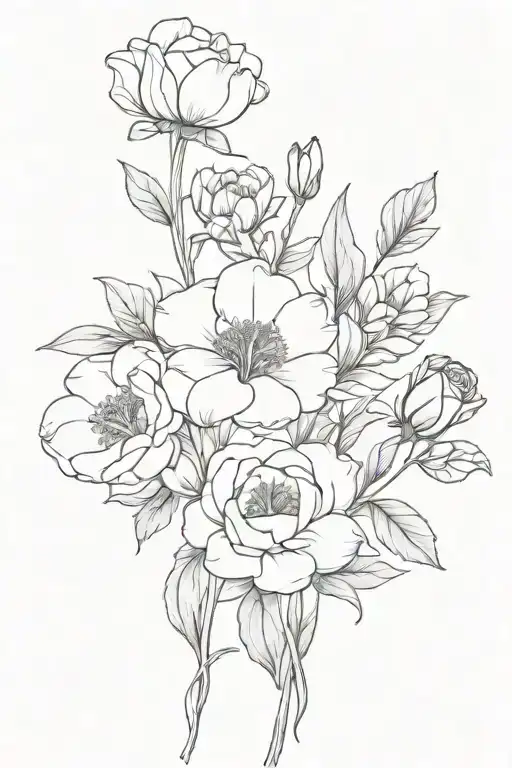 birth flower bouquet april, may, february, august, june  tattoo design idea