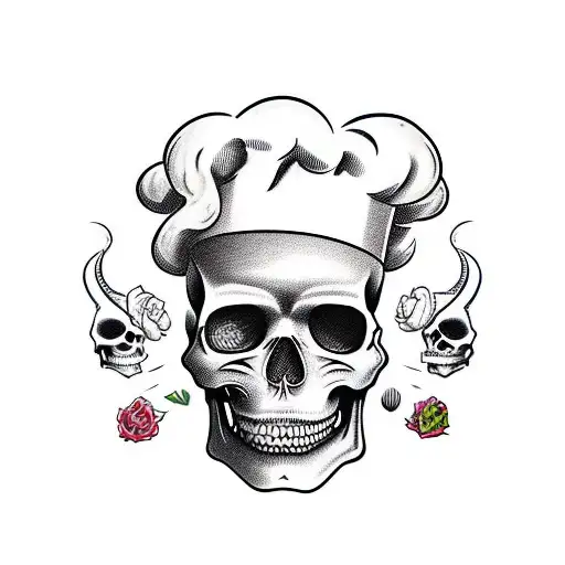 Vape chef skull coming out from a boiling pan tattoo design idea