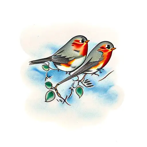 two robins playing tattoo design idea