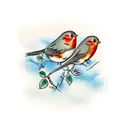 two robins playing tattoo design idea