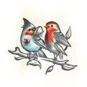 two robins playing tattoo design idea