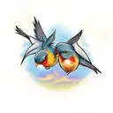 two robins playing tattoo design idea