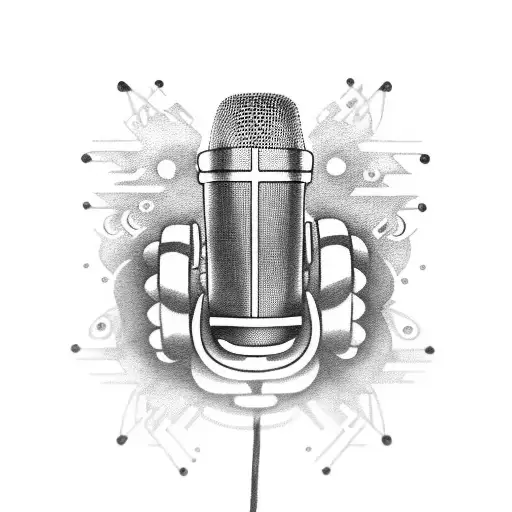 An intricate design of a microphone and brass knuckles, symbolizing the client's love for music and weapons tattoo design idea