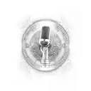 An intricate design of a microphone and brass knuckles, symbolizing the client's love for music and weapons tattoo design idea