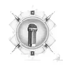 An intricate design of a microphone and brass knuckles, symbolizing the client's love for music and weapons tattoo design idea