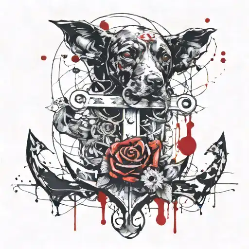 Rose, puzzle, anchor, trinacria symbol, dog paws tattoo design idea