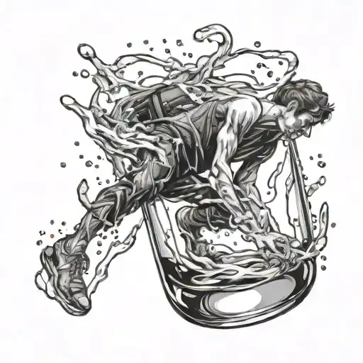  a glass with water and inside a person who is fallen off tattoo design idea