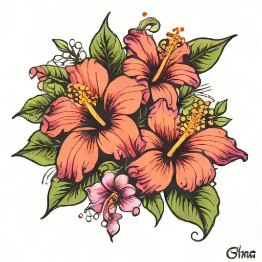 hibiscus flowers ohana tattoo design idea