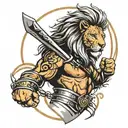 half lion half gladiator tattoo design idea