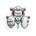 3 cartoon character faces, depicting "Hear no evil, see no evil, speak no evil" colored funny tattoo design idea