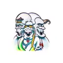 3 cartoon character faces, depicting "Hear no evil, see no evil, speak no evil" colored funny tattoo design idea