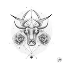 taurus constellation, poppy, crescent moon tattoo design idea