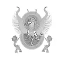 Combine elements of ancient Iran with a modern twist, such as a Sasanian soldier riding a griffin, symbolizing strength and power tattoo design idea