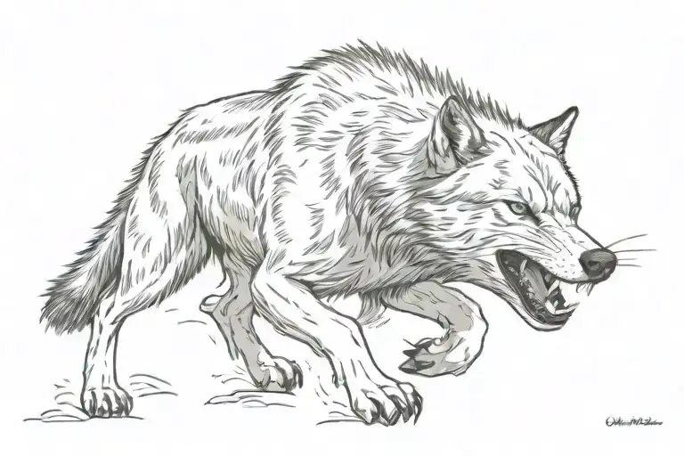 snarling wolf running tattoo design idea