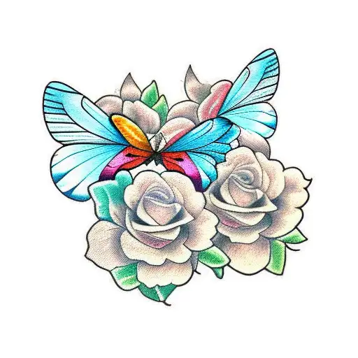 3 butterflies with flowers tattoo design idea