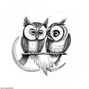 Two owls sitting on a crescent moon with daisies on it tattoo design idea