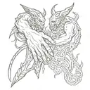 human and devil handshake  tattoo design idea
