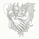 human and devil handshake  tattoo design idea