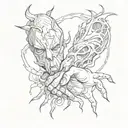 human and devil handshake  tattoo design idea