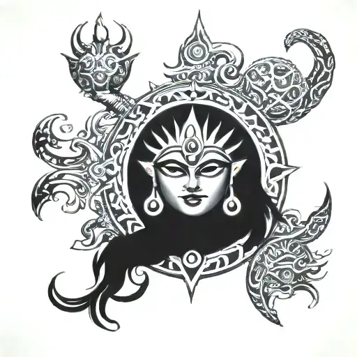 trishul and eye of mahakali  sun tattoo design idea