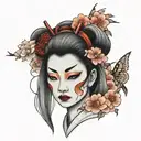 geisha with higanbana flower + hannya mask tattoo design idea