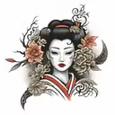 geisha with higanbana flower + hannya mask tattoo design idea