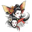 geisha with higanbana flower + hannya mask tattoo design idea