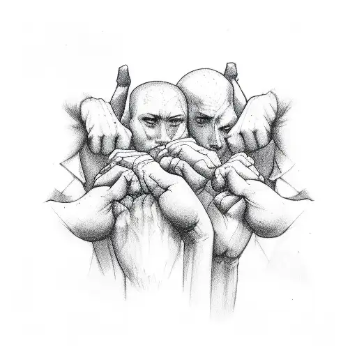 outline three fists together  tattoo design idea